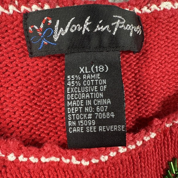 Work In Progress Christmas Sweater Womens XL Christmas Tree Beaded Embroidered - Picture 8 of 14